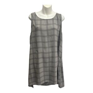 Eileen Fisher Gray Plaid Silk  Midi Dress size XL Sleeveless